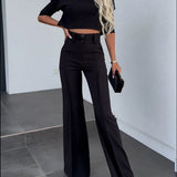 Conjunto de mujer: top corto ajustado de manga corta y pantalón ancho de cintura alta
