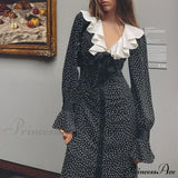 Nuevo vestido midi floral elegante e informal, estilo francés, mangas largas, tendencia otoñal.
