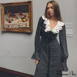 Nuevo vestido midi floral elegante e informal, estilo francés, mangas largas, tendencia otoñal.