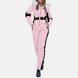 Traje de esquí para mujer – Corte ajustado – Con cinturón – Capucha de piel sintética – Impermeable