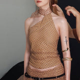 Conjunto de dos piezas: top corto liso con cuello halter