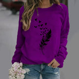 Sudadera de mujer – Corte holgado – Algodón suave – Cuello redondo – Estampado de plumas estilizadas