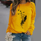 Sudadera de mujer – Corte holgado – Algodón suave – Cuello redondo – Estampado de plumas estilizadas