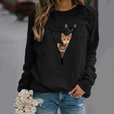 Sudadera de cuello redondo para mujer – Corte holgado – Diseño de gato divertido – Tejido suave