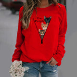 Sudadera de cuello redondo para mujer – Corte holgado – Diseño de gato divertido – Tejido suave