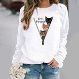 Sudadera de cuello redondo para mujer – Corte holgado – Diseño de gato divertido – Tejido suave