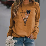 Sudadera de cuello redondo para mujer – Corte holgado – Diseño de gato divertido – Tejido suave