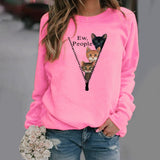 Sudadera de cuello redondo para mujer – Corte holgado – Diseño de gato divertido – Tejido suave