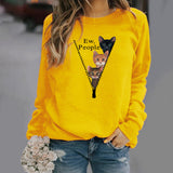 Sudadera de cuello redondo para mujer – Corte holgado – Diseño de gato divertido – Tejido suave