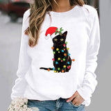 Sudadera con capucha para mujer – Algodón suave – Corte holgado – Mangas largas – Diseño de gato navideño