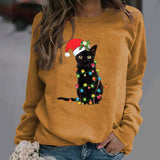 Sudadera con capucha para mujer – Algodón suave – Corte holgado – Mangas largas – Diseño de gato navideño