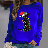 Sudadera con capucha para mujer – Algodón suave – Corte holgado – Mangas largas – Diseño de gato navideño