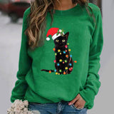 Sudadera con capucha para mujer – Algodón suave – Corte holgado – Mangas largas – Diseño de gato navideño
