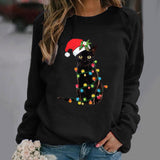 Sudadera con capucha para mujer – Algodón suave – Corte holgado – Mangas largas – Diseño de gato navideño