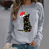 Sudadera con capucha para mujer – Algodón suave – Corte holgado – Mangas largas – Diseño de gato navideño