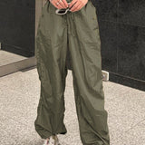 Pantalones cargo de tiro bajo de moda con cordón