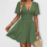 Winslet - Vestido con cinturilla fruncida y escote en V