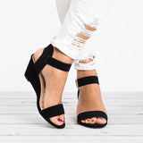 Sandalias de cuña para mujer – Piel sintética suave – Punta abierta – Tira ajustable