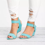 Sandalias de cuña para mujer – Piel sintética suave – Punta abierta – Tira ajustable