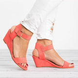 Sandalias de cuña para mujer – Piel sintética suave – Punta abierta – Tira ajustable