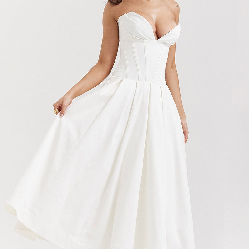 Vestido de noche trapecio sin tirantes
