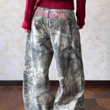 Vaqueros estilo hip hop de pierna ancha con lavado camuflaje.