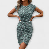 Emma - Vestido de manga corta en forma de tulipán con estampado integral