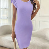 Vestido de mujer - Corte ajustado - Mangas con volantes - Cuello redondo elegante