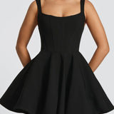 Vestido de noche mini con corsé y lazo extraíble