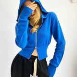 Sudadera con capucha corta, sencilla y ajustada, con doble cremallera