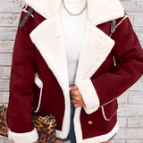 Abrigo de invierno de felpa cálido e informal con cuello.