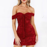 Vestido de noche de punto jacquard sin tirantes