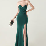 Vestido de noche plisado sin tirantes con escote corazón