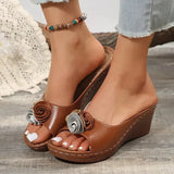 Sandalias de cuña para mujer - Punta abierta - Apliques florales - Comodidad estable y elegante