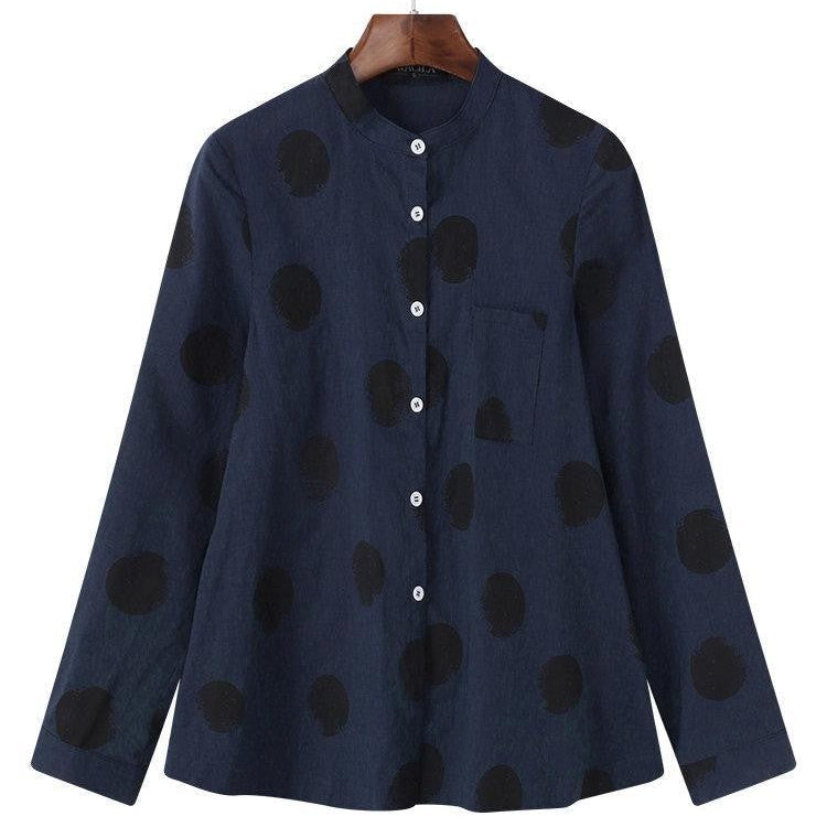 Blusa de mujer – Corte holgado – Tejido transpirable – Estampado de lunares – Mangas largas