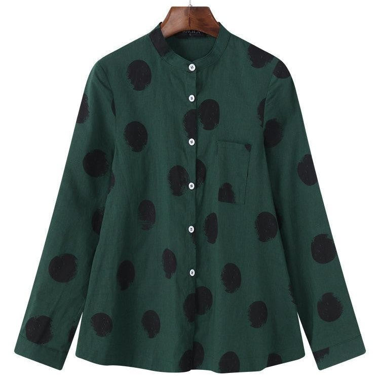 Blusa de mujer – Corte holgado – Tejido transpirable – Estampado de lunares – Mangas largas