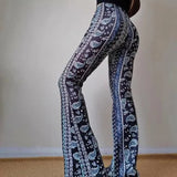 Pantalones acampanados para mujer – Cintura alta – Estampado bohemio – Corte ajustado y cómodo