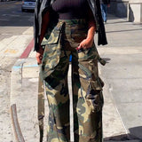 Pantalones cargo casuales de camuflaje con múltiples bolsillos.