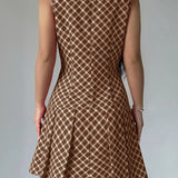 Vestido sin mangas para mujer - Corte entallado - Estampado de cuadros - Falda acampanada