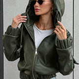 Chaqueta de calle oversize con capucha en piel sintética negra