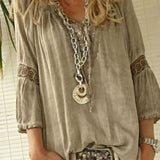 Blusa de mujer – Corte holgado – Detalle de encaje – Mangas 3/4 – Tejido transpirable