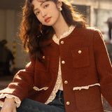 Chaqueta retro de lana con paneles de encaje