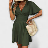 Winslet - Vestido con cinturilla fruncida y escote en V