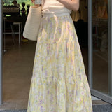 Falda midi con estampado floral amarillo de Monet Garden