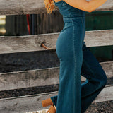 Mono vaquero de pierna ancha con bustier retro