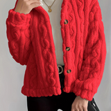 Abrigo cálido de polar de punto trenzado de doble capa, suave y esponjoso.