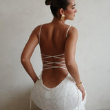 Vestido largo sexy, ajustado, sin espalda y con tirantes finos