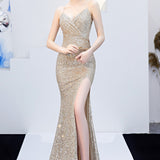 Vestido de noche de sirena sexy y ajustado con cinturón.