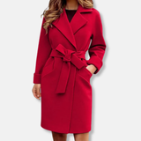 Gabardina de mujer – Corte entallado – Efecto lana – Cinturón para atar – Cuello con muesca