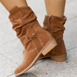 Botas de mujer - Gamuza elegante - Corte relajado - Correas y hebillas decorativas - Comodidad para el día a día